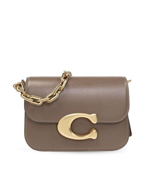 COACH Gray Idol Logo Plaque Chained Shoulder Bag
