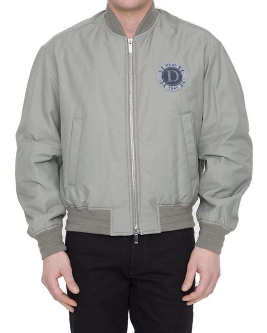 Dior Gray Logo Embroidered Bomber Jacket for men