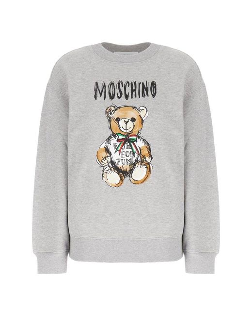 Moschino Teddy Bear Printed Crewneck Sweatshirt in White