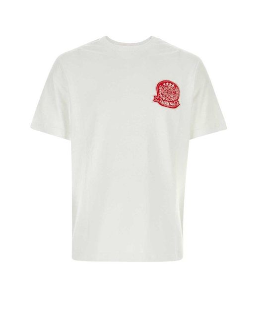KENZO White Logo Embroidered Crewneck T-shirt for men