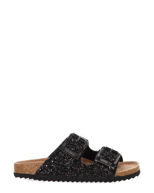 Colors Of California Black Buckle Slide Sandals
