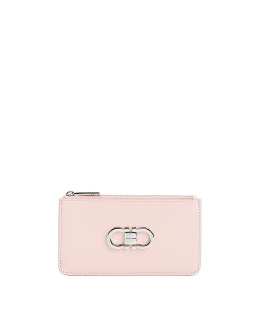 Ferragamo Pink Gancini Plaque Zipped Wallet