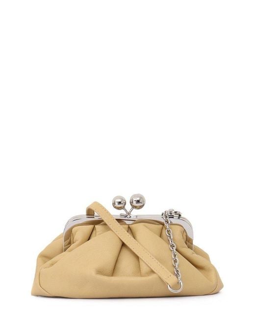 Weekend by Maxmara Natural Logo Detailed Chain-Link Cluth Bag