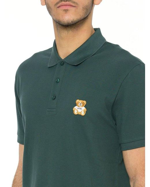 Moschino Green Bear Embroidered Polo Shirt for men