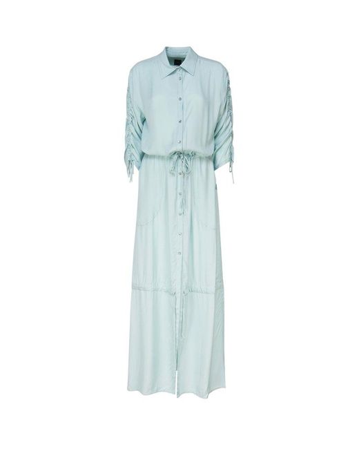 Pinko Blue Belfagor Long-sleeved Drawstring Maxi Dress