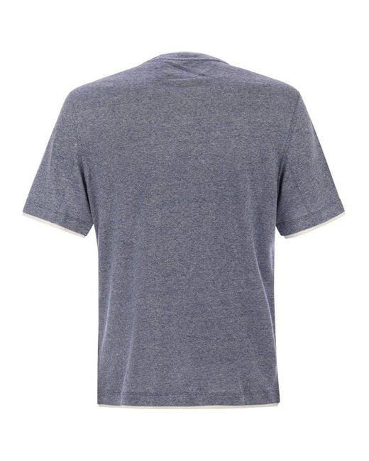 Brunello Cucinelli Blue Crew-Neck T-Shirt for men