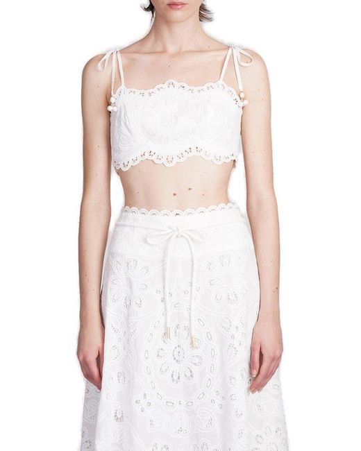 Zimmermann White Ottie Embroidered Cropped Top