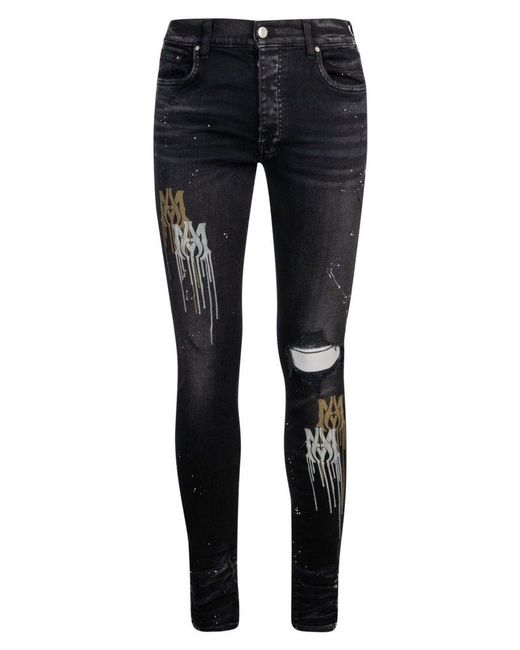 Amiri Denim Paint Splatterblend Distressed Jeans in Black (Blue) for