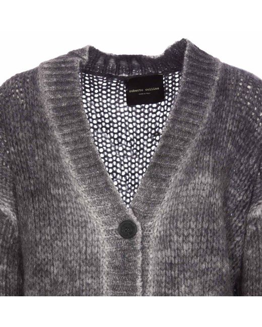 Roberto Collina Gray V-neck Chunky Knitted Cardigan