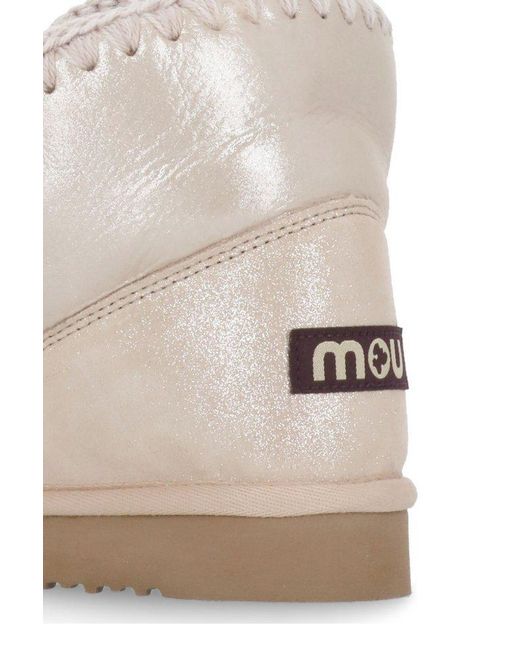 Mou Natural Stitched Trim Slip-On Ankle Boots