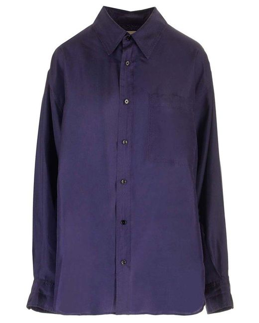 Lemaire Blue Loose-fitting "iris" Shirt In Purple Silk