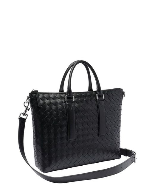 Bottega Veneta Black Intrecciato Zipped Briefcase for men