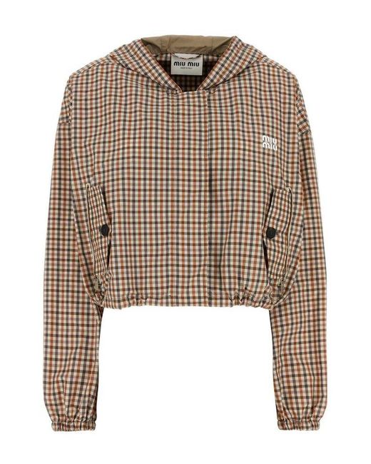 Miu Miu Brown Vichy-Check Drawstring Jacket