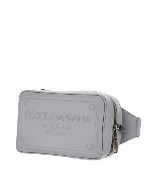 Dolce & Gabbana Gray Logo Embossed Zipped Belt Bag for men