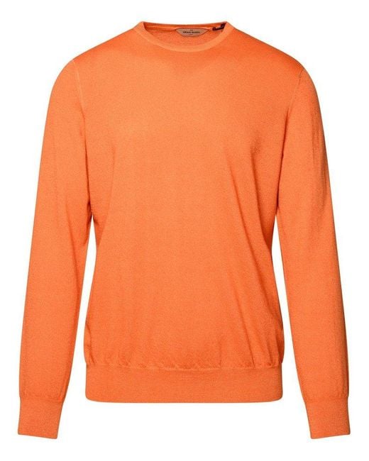 Gran Sasso Orange Crewneck Ribbed Jumper for men