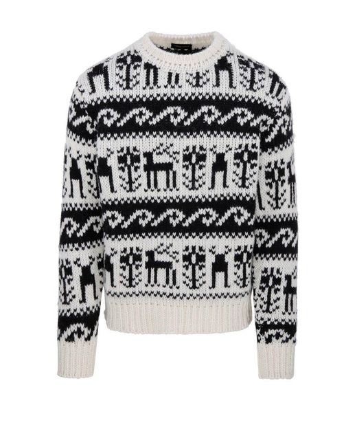 Roberto Collina Black Graphic Intarsia Knit Sweater for men