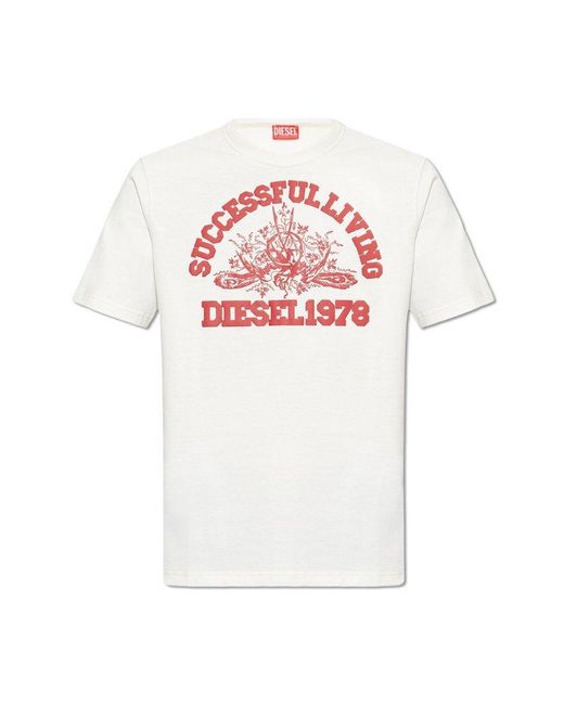 DIESEL White 't-justil-n1' T-shirt With Print, for men