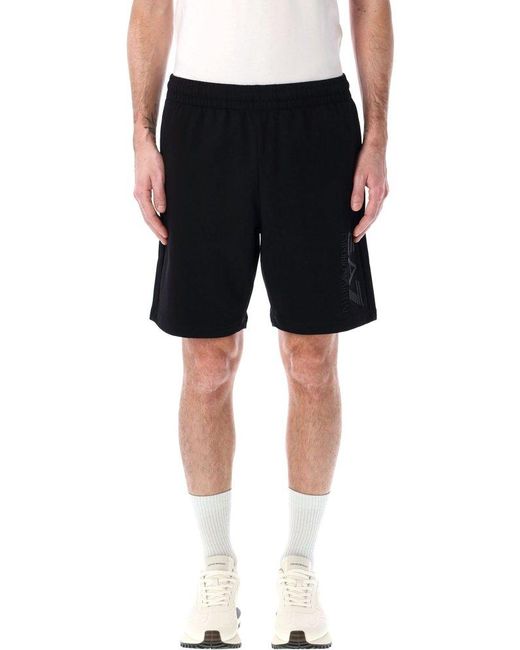 EA7 Black Visibility Logo Embossed Track Shorts for men