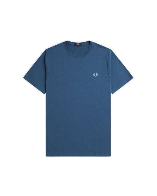 Fred Perry Blue Logo-embroidered Crewneck T-shirt for men