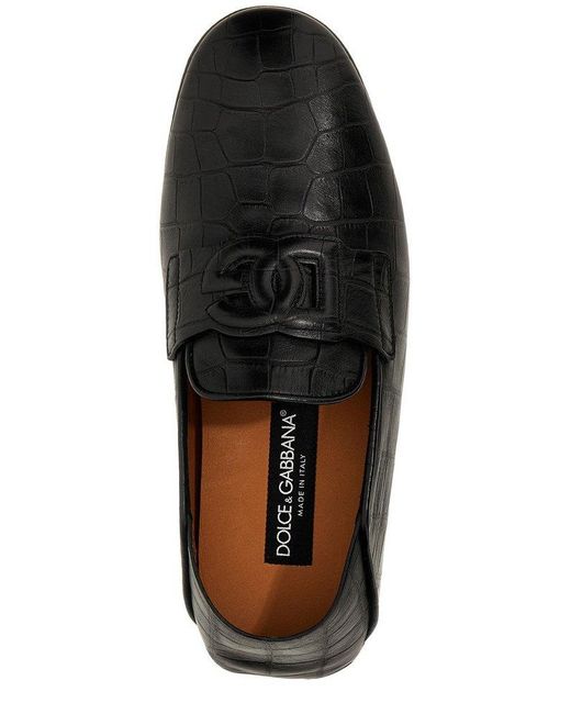 Dolce & Gabbana Black Dg Logo Embossed Almond Toe Loafers for men