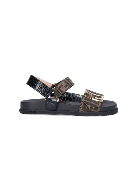 Fendi Black Logo Detail Flat Sandals