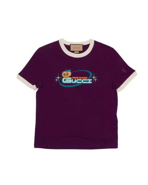 Gucci Purple Logo Printed Crewneck T-shirt
