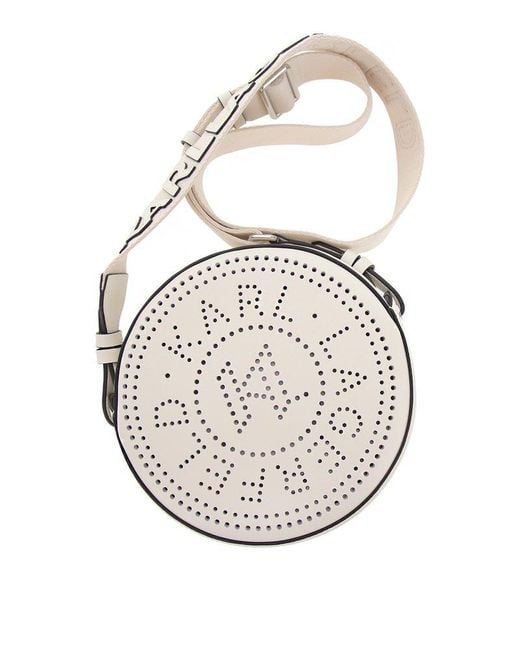 Karl Lagerfeld White Logo-perforated Circle Shoulder Bag