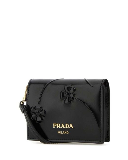 Prada Black Floral-debossed Leather Wallet