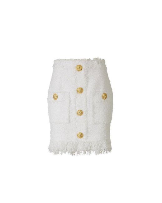 Balmain White Textured Mini Skirt