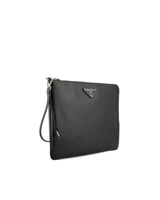 Prada Black Triangle-logo Zipped Clutch Bag for men
