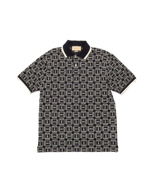 Gucci Black Horsebit Embroidered Polo Shirt for men