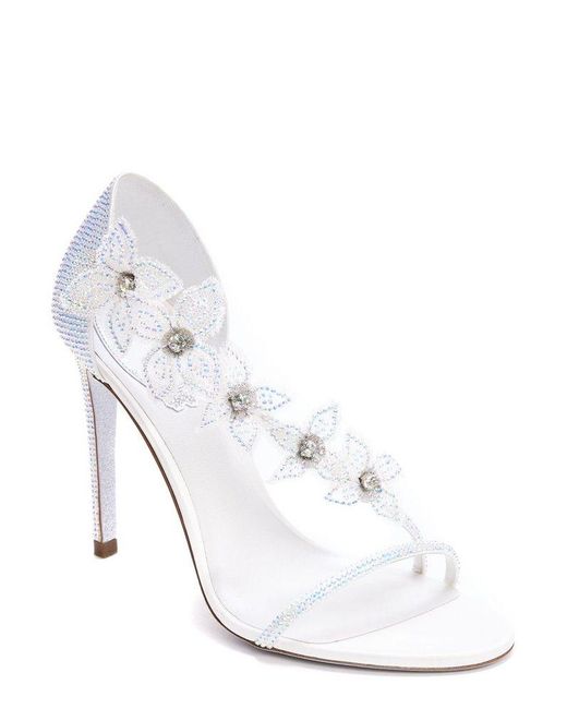 Rene Caovilla René Caovilla Floriane Flower Crystal-embellished Heel Sandals  in White | Lyst