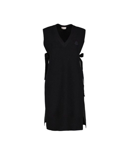 Moncler Black Logo Patch Drawstring Midi Dress