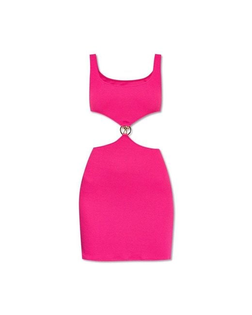 Moschino Pink Logo Plaque Cut-out Dress