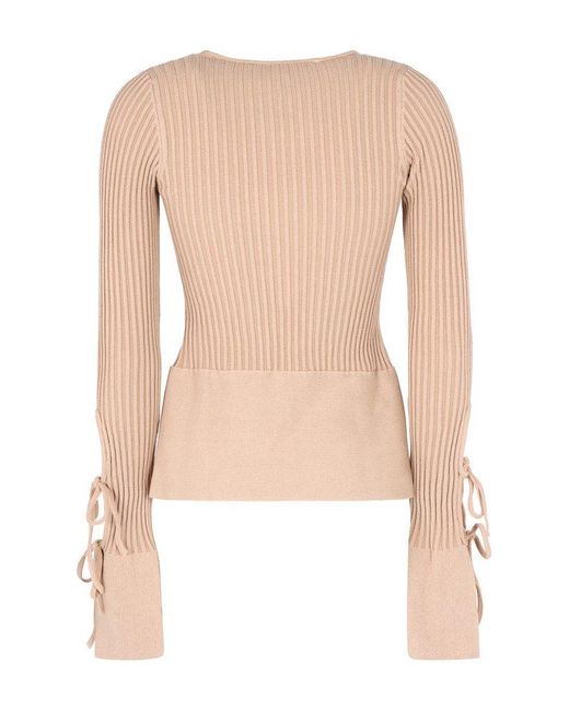 ANDREADAMO Natural Long Sleeve Ribbed Crop Top