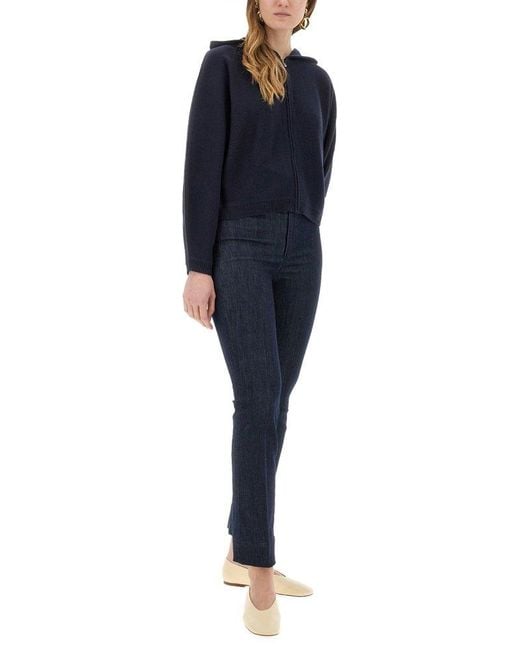 Theory Blue Zip-Up Hooded Knitted Cardigan