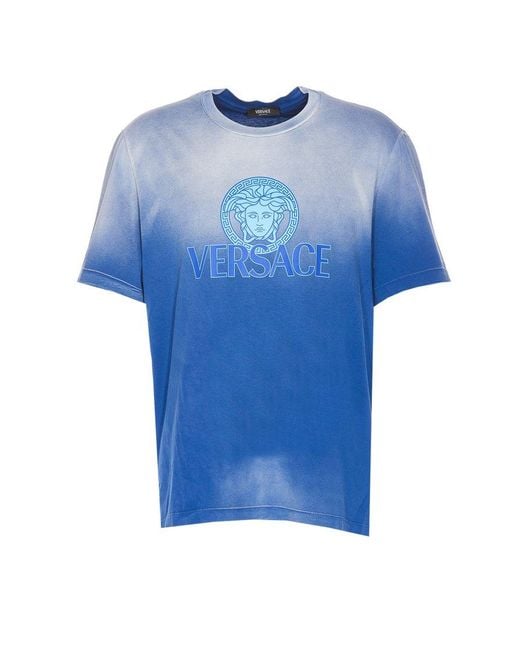 Versace Blue Medusa-Logo Gradient-Printed Crewneck T-Shirt for men