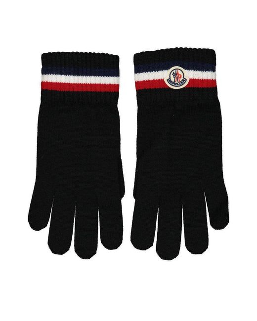 Moncler Black Logo Patch Knitted Gloves for men