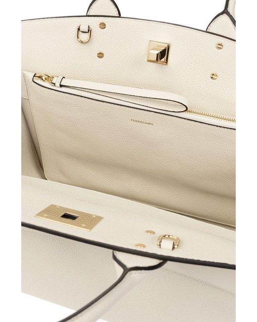 Ferragamo White ‘Studio Large’ Shopper Bag