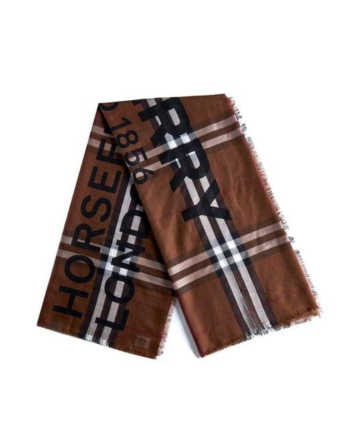 Burberry Brown Logo Print Checked Scarf for men