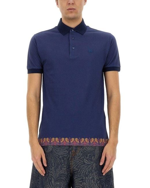 Etro Blue Polo Shirt With Print for men