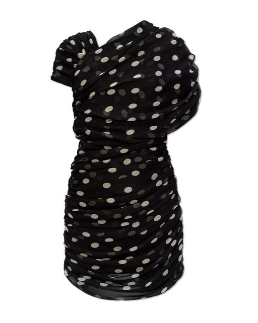 Saint Laurent Black Silk Dress With Polka Dot Pattern