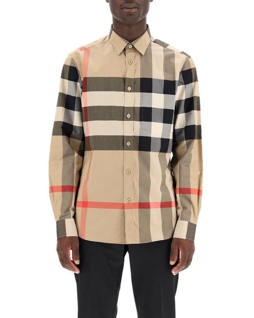 Burberry Somerton Macro-check Poplin Shirt in Brown for Men | Lyst