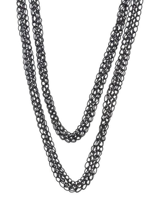 Brunello Cucinelli Blue 'precious Loops' Black Necklace With Monile Embellishment In Brass
