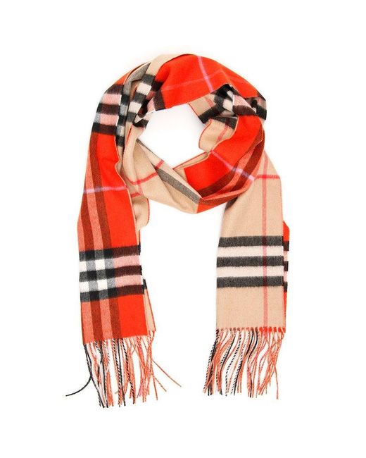 Burberry Red Reversible Giant Checked Fringed Scarf