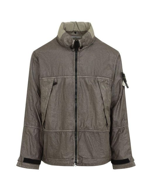 Stone Island Brown Logo Patch Short Parka for men