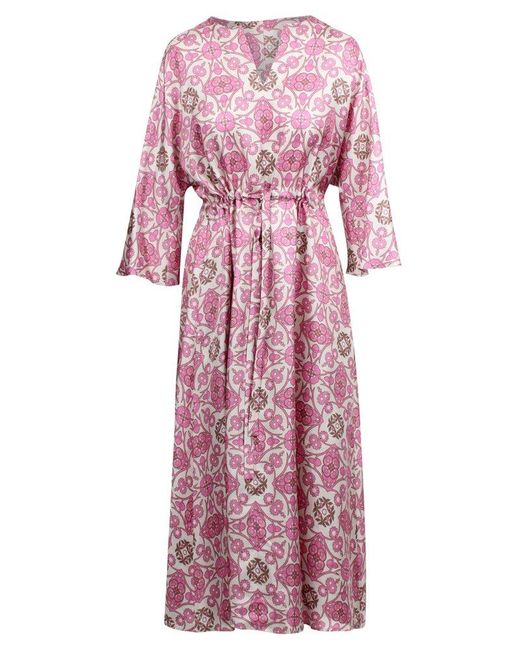 Max Mara Pink Fulvia All-Over Patterned V-Neck Dress