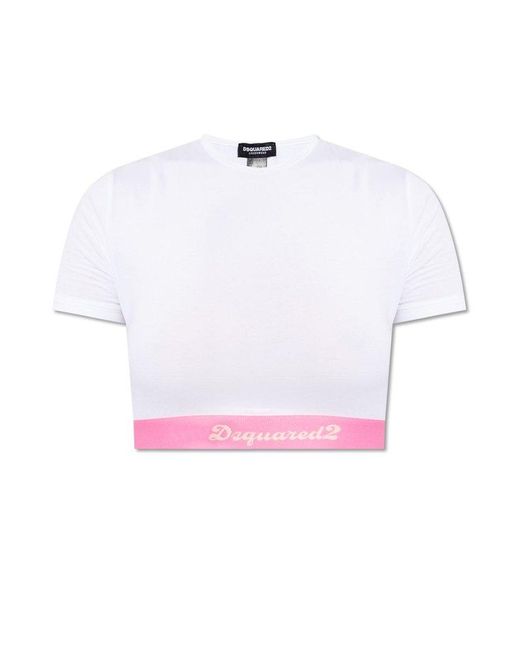 DSquared² White Cropped T-shirt With Logo,