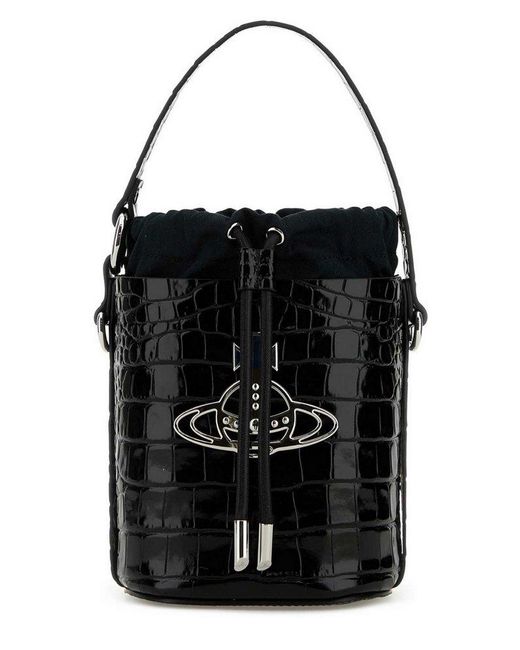 Vivienne Westwood Black Daisy Orb Plaque Drawstring Bucket Bag