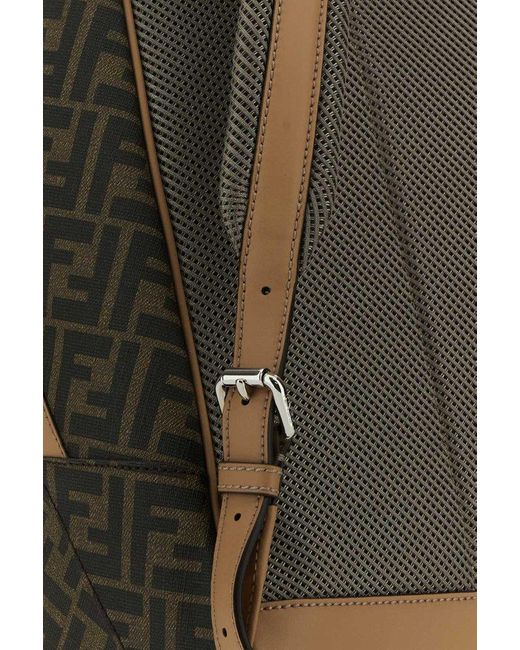 Fendi Brown Canvas And Leather Chiodo Diagonal Backpack for men